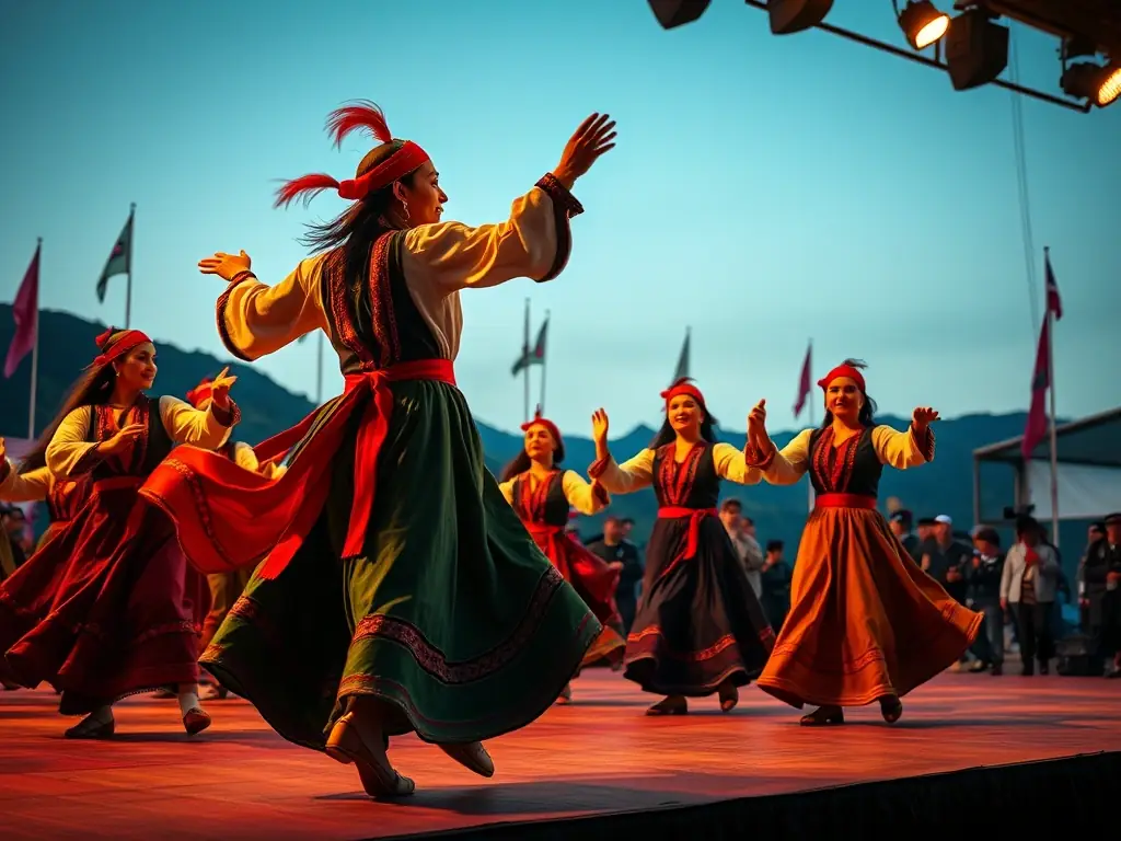 A vibrant photograph capturing a traditional Chechen dance performance during a cultural event organized by the association, showcasing the rich heritage and community spirit.
